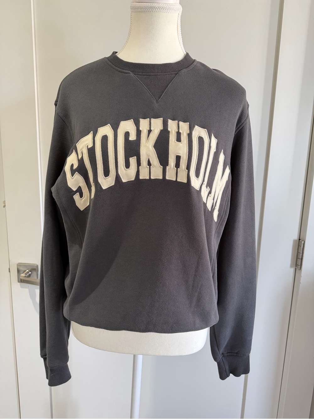Dynamite Charcoal Crewneck Sweatshirt with Cream 'Stockholm' Appliqué